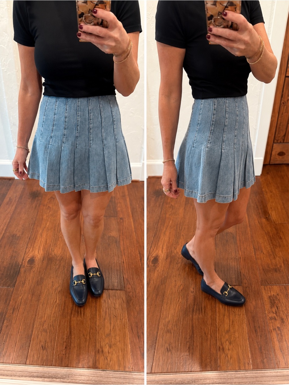 Alice + Olivia Light Blue Pleated Denim Skirt